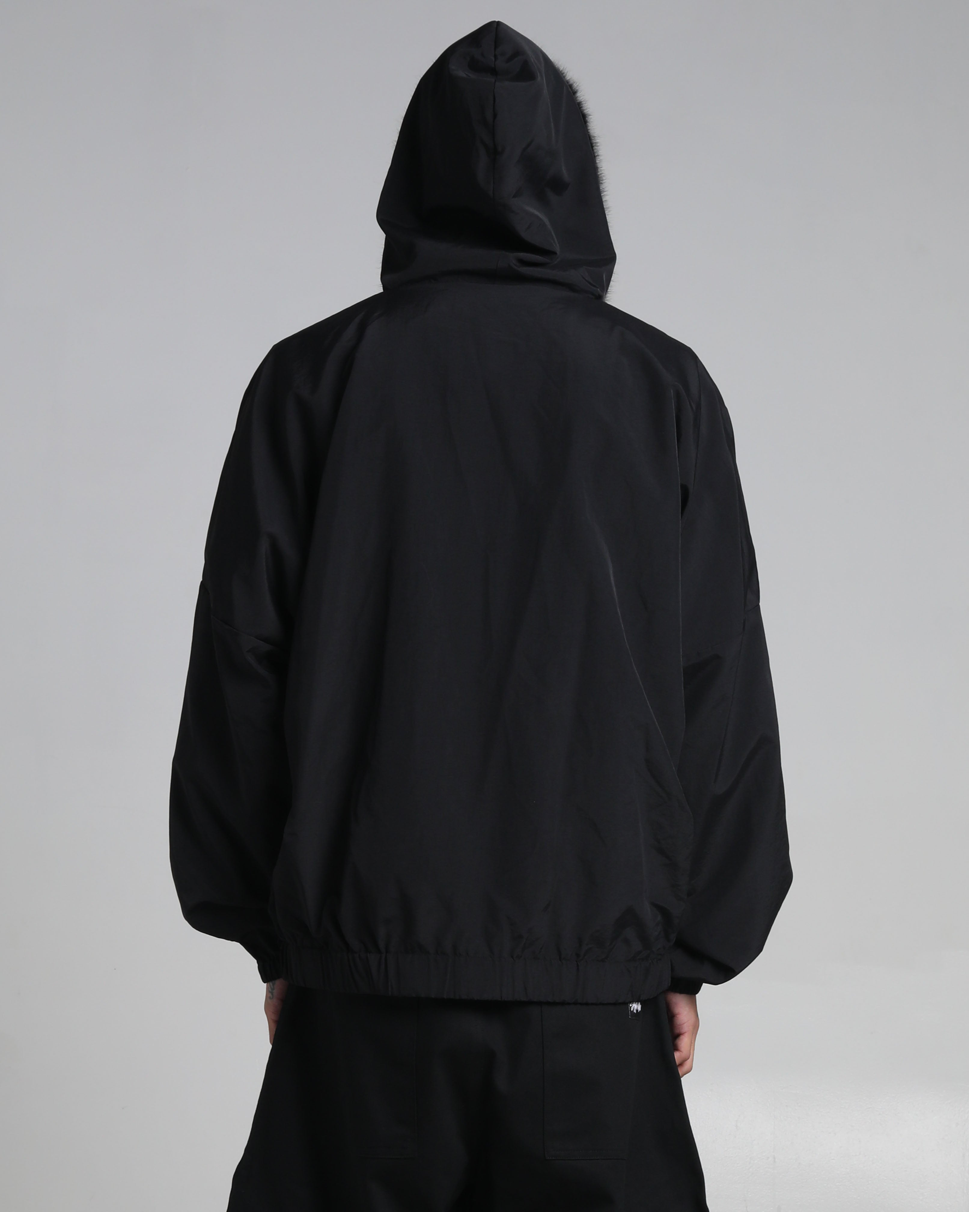 Fur Hooded Nylon Track Jacket