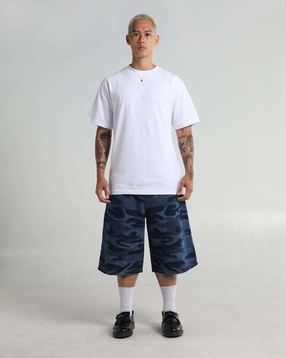 【U LAN】Shark Cutting Bermuda Denim Pants Blue Distressed Denim Shorts – Racer Worldwide