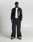 PU Leather Collared Varsity Jacket