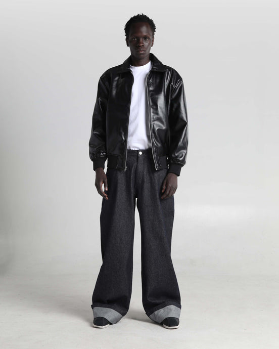 PU Leather Collared Varsity Jacket