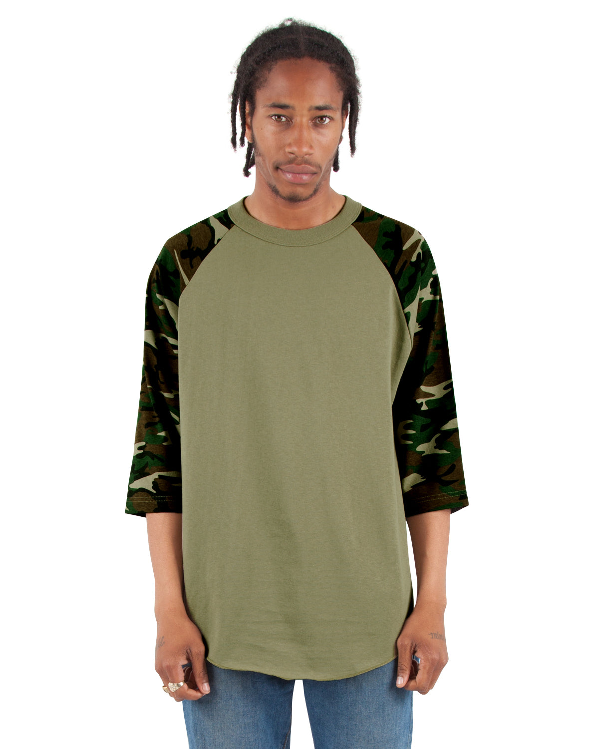 6.0 oz Raglan - Large Sizes 3XL / Olive and Camo Green