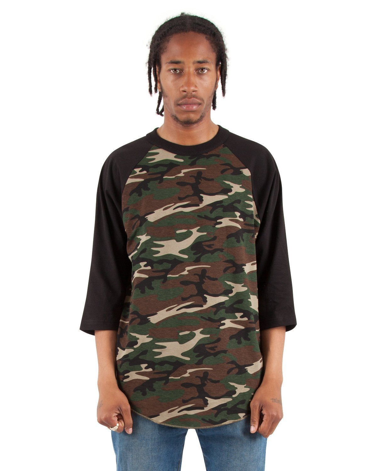 6.0 oz Raglan - Large Sizes 3XL / Camo Green and Black