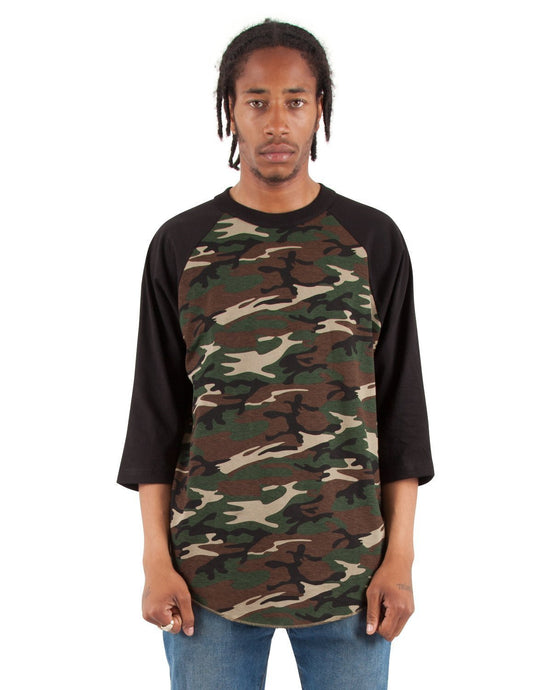 6.0 oz Raglan - Large Sizes 3XL / Camo Green and Black
