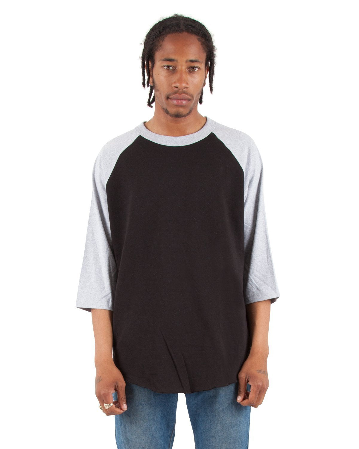 6.0 oz Raglan - Large Sizes 3XL / Black and Heather Grey