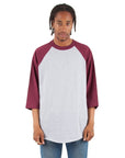 6.0 oz Raglan - Large Sizes 3XL / Heather Grey and Burgundy