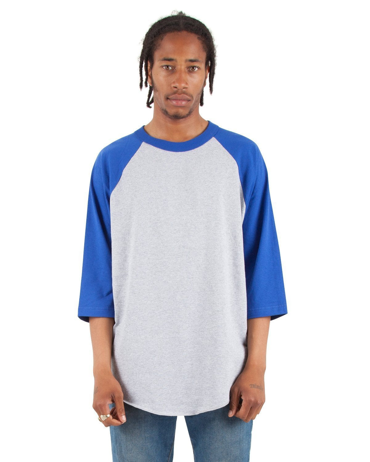 6.0 oz Raglan - Large Sizes 3XL / Heather Grey and Royal