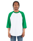 6.0 oz Raglan - Large Sizes 3XL / White and Kelly Green