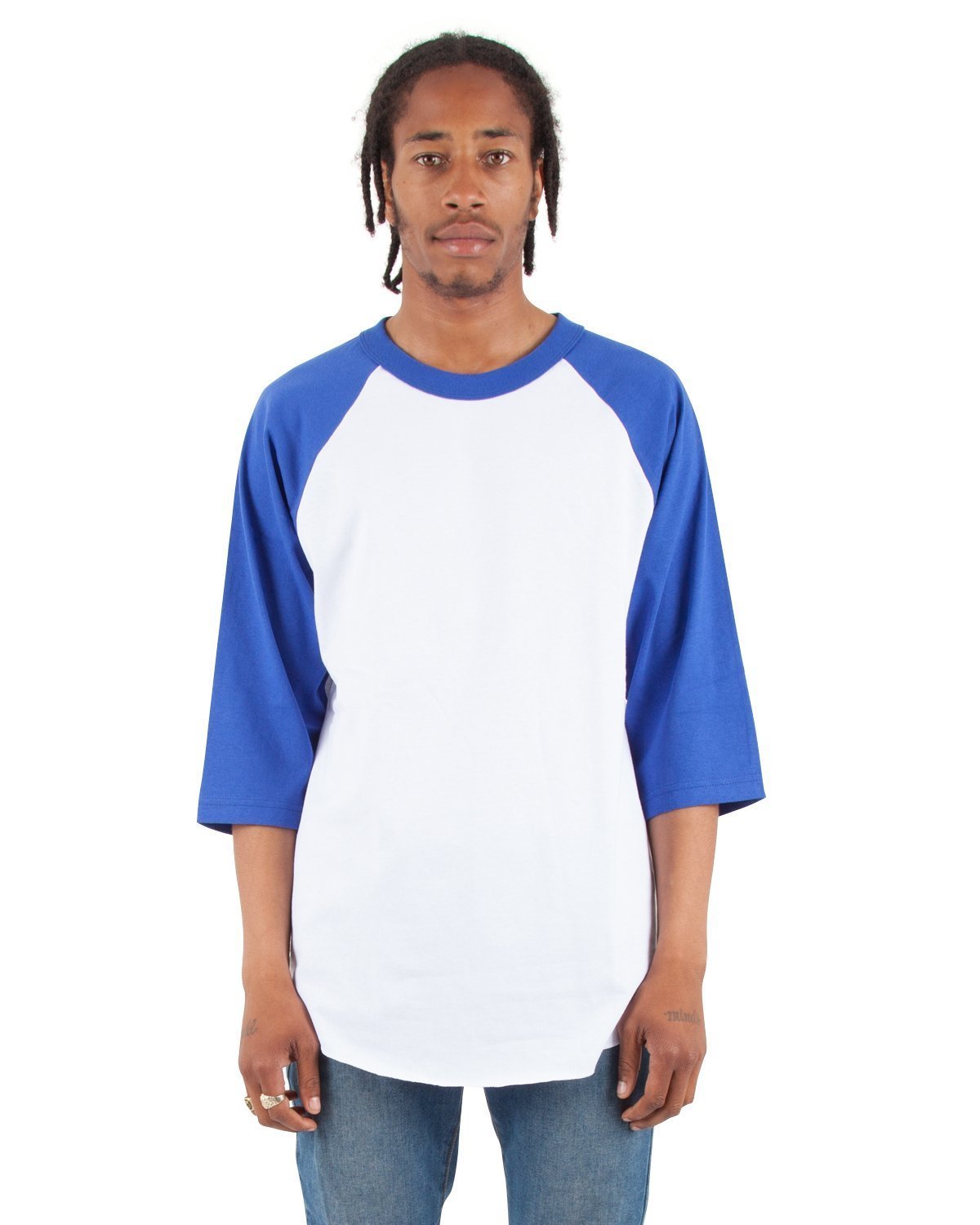 6.0 oz Raglan - Large Sizes 3XL / White and Royal