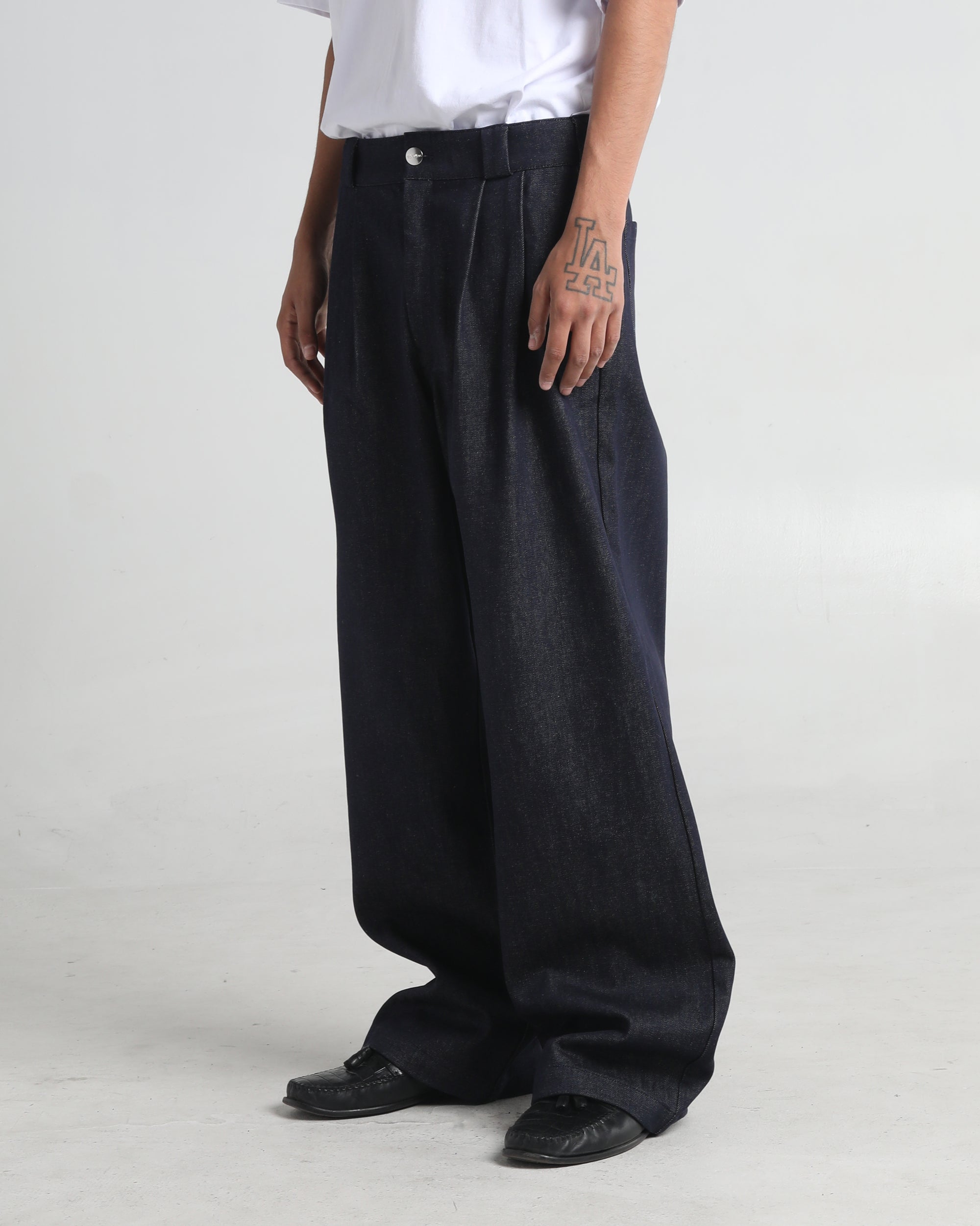 Pleated Denim Thug Pants