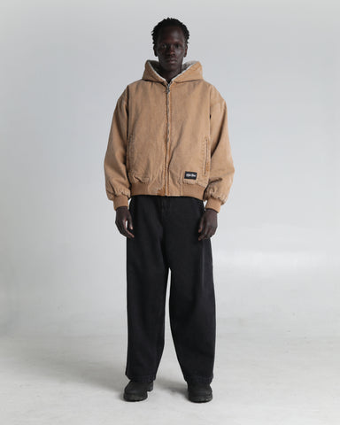 Aged Canvas Hoodie with Fur