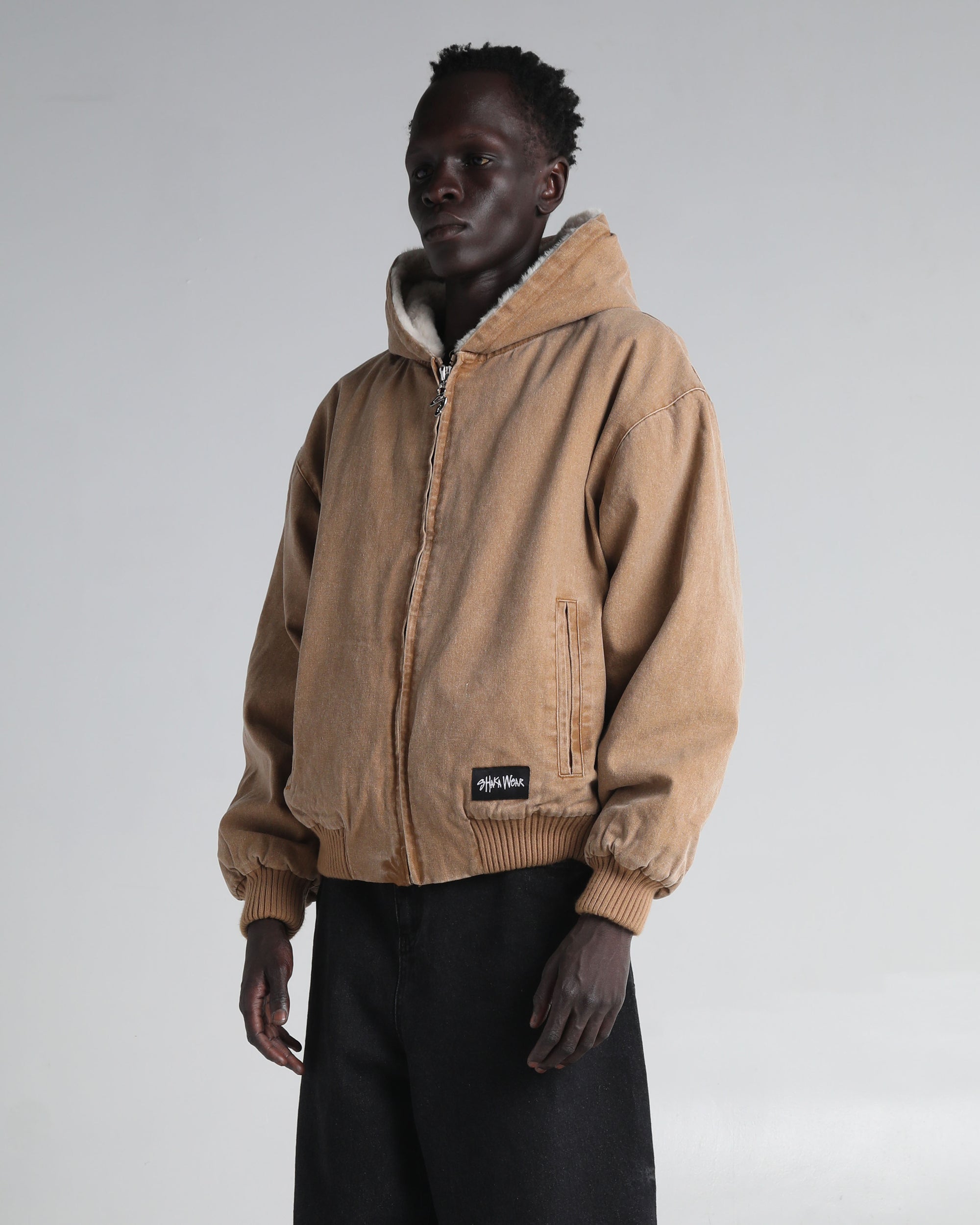 Aged Canvas Hoodie with Fur