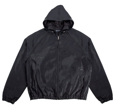 PU Leather Hooded Bomber