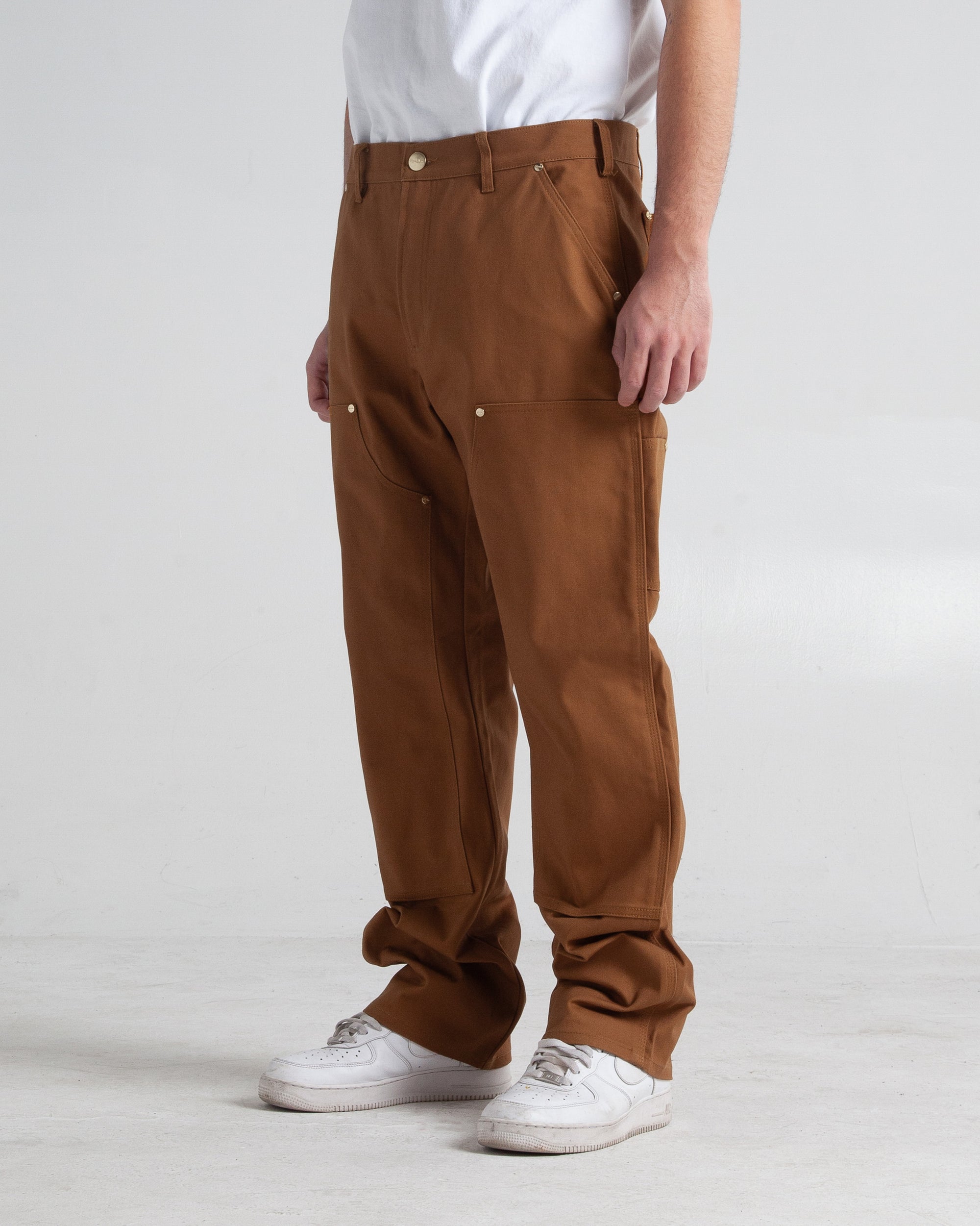 Work Pants Brown Loose Multi Pocket Work Trousers In Brown
