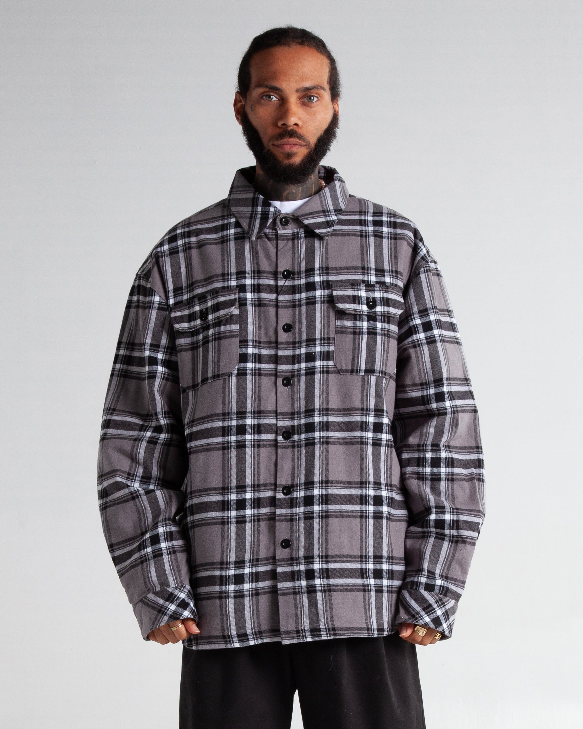 Grey Overcoat Flannel Plaid Jacket – - Main Image