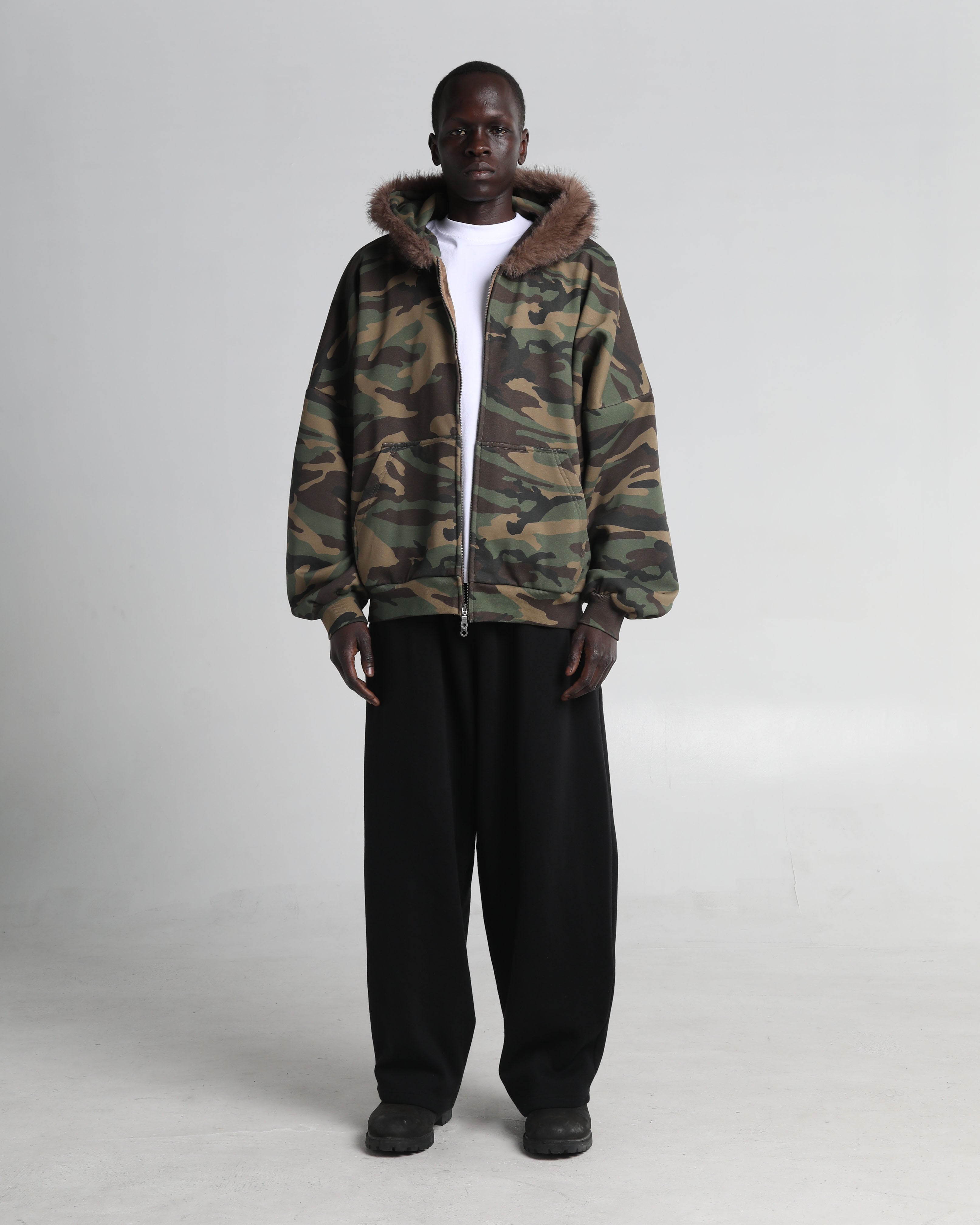 Fur Hooded Fleece Zip-Up