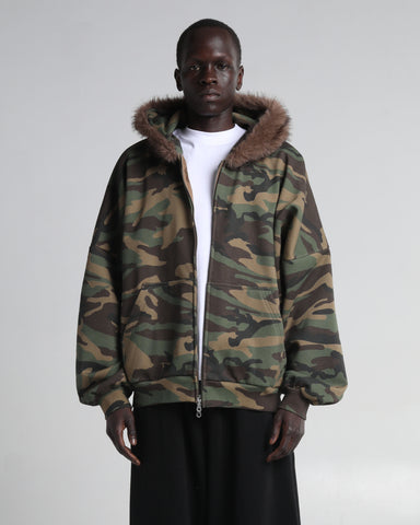 Fur Hooded Fleece Zip-Up