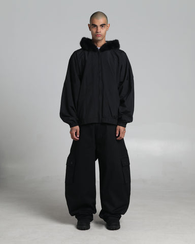 Fur Hooded Nylon Track Jacket