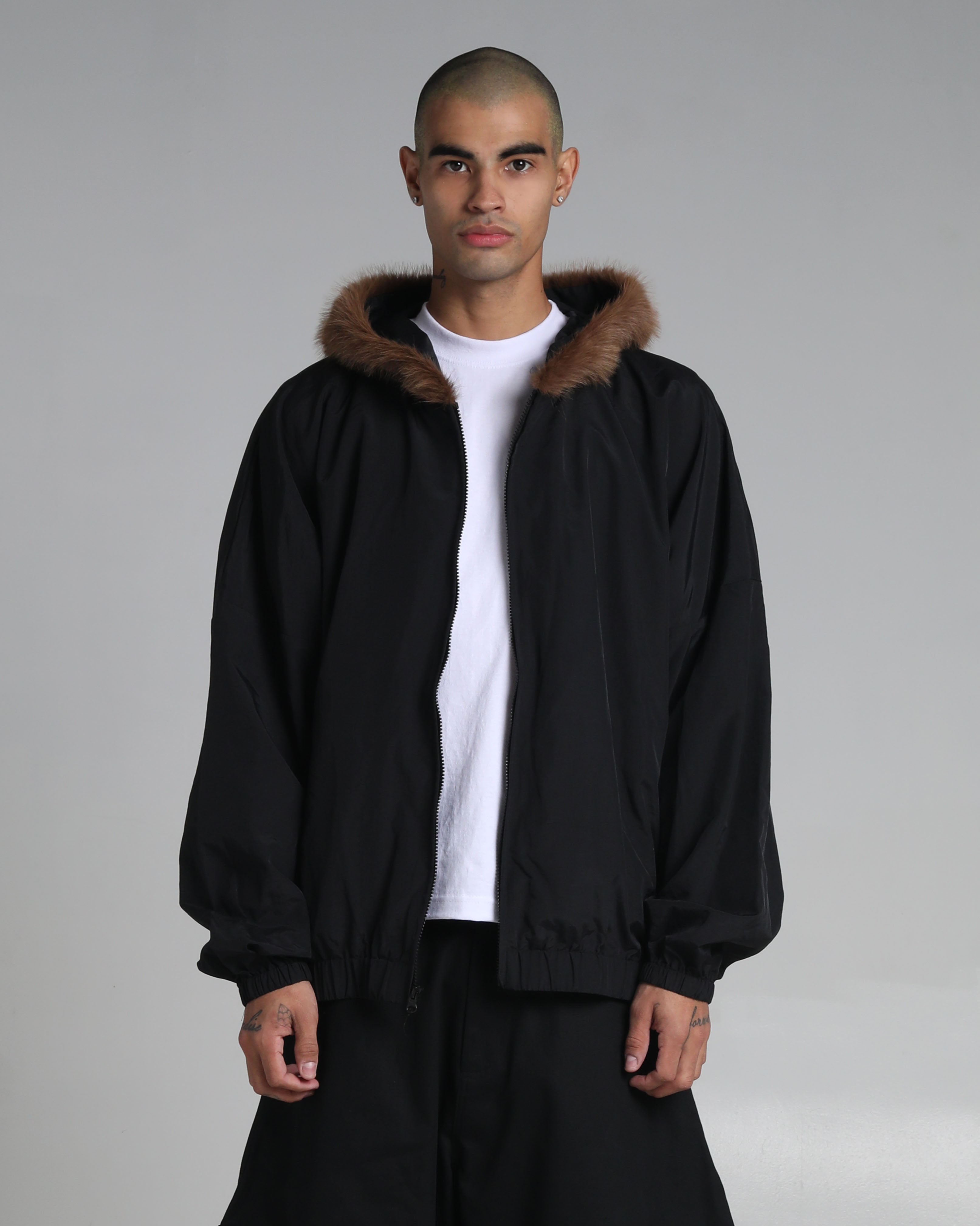 Fur Hooded Nylon Track Jacket – Shakawear.com
