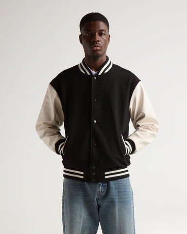 Leather Letterman Jacket - No Logo