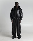 Hooded Faux Leather Bomber