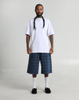 Lasered Plaid Denim Shorts