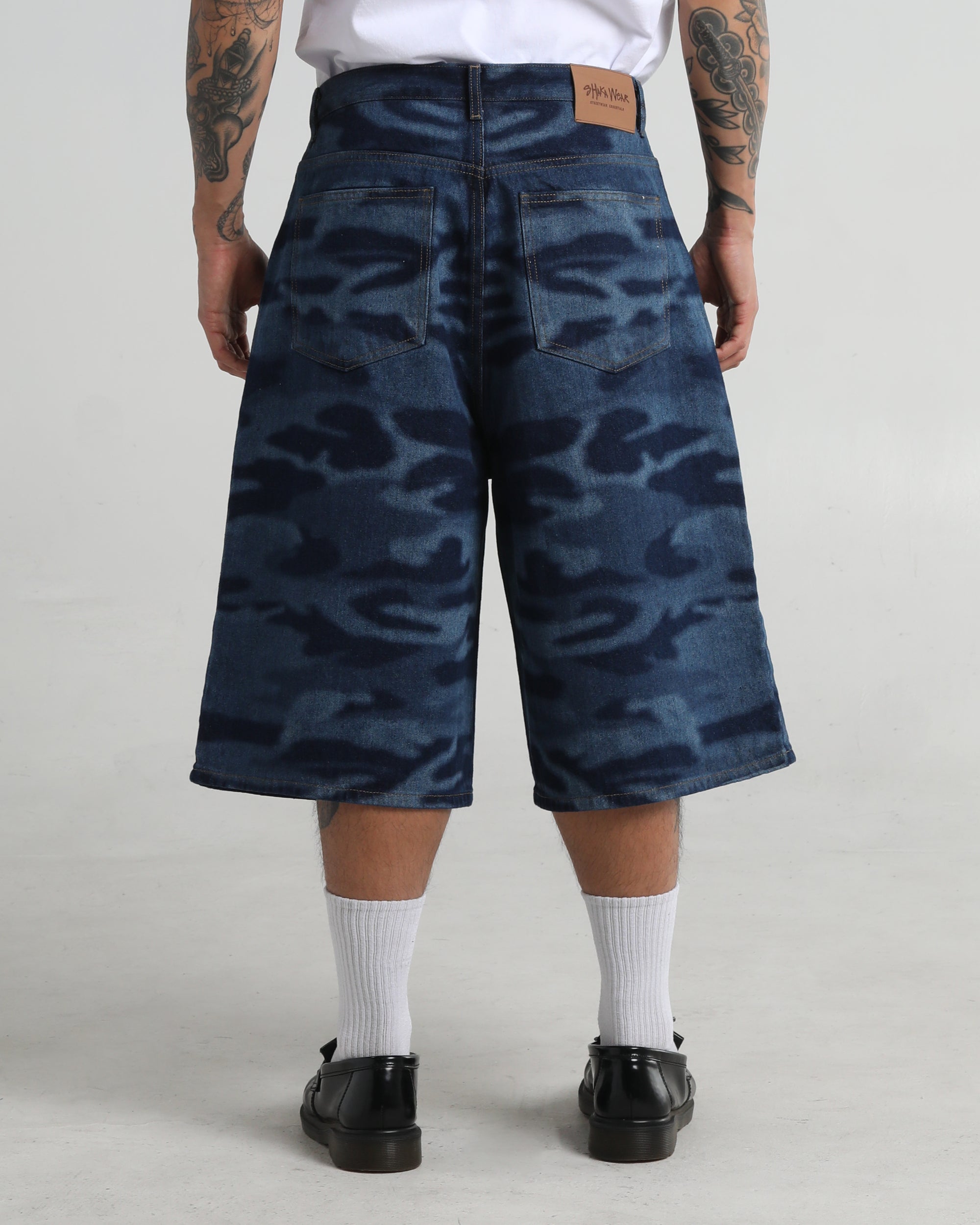 Laser Camo Denim Shorts