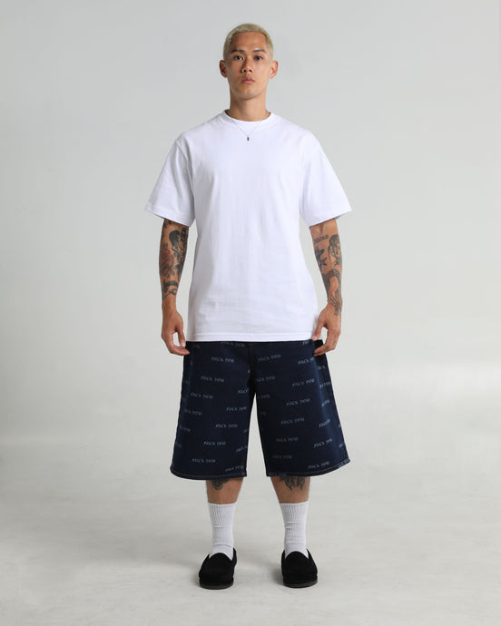 Lasered Fuck You Denim Shorts