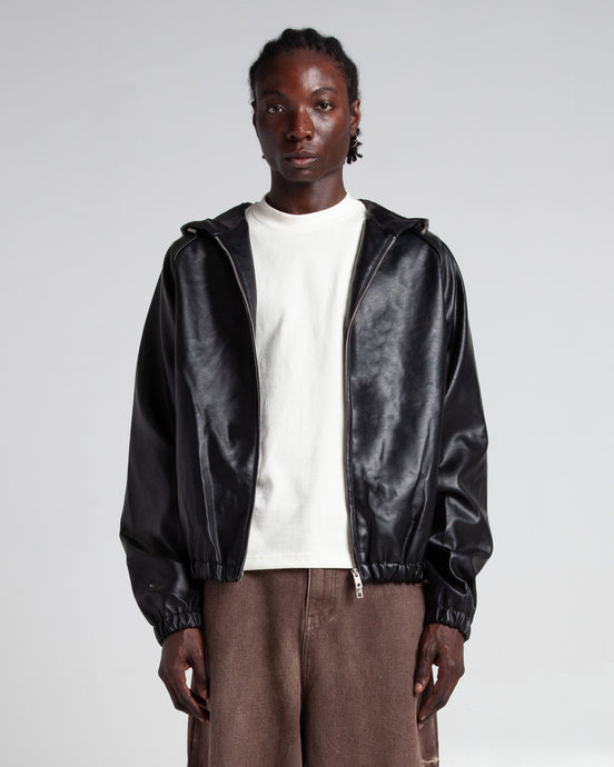 PU Leather Hooded Bomber