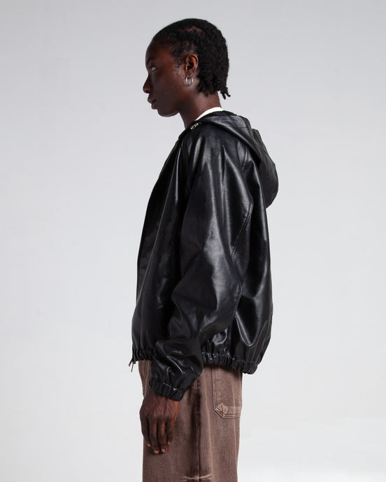 PU Leather Hooded Bomber