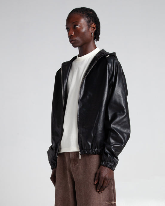 PU Leather Hooded Bomber
