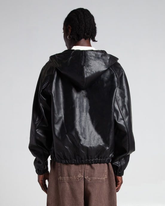 PU Leather Hooded Bomber