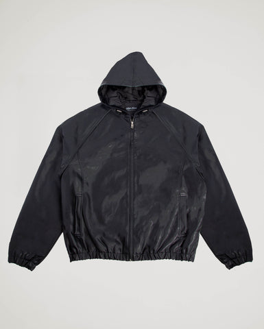 PU Hooded Leather Bomber