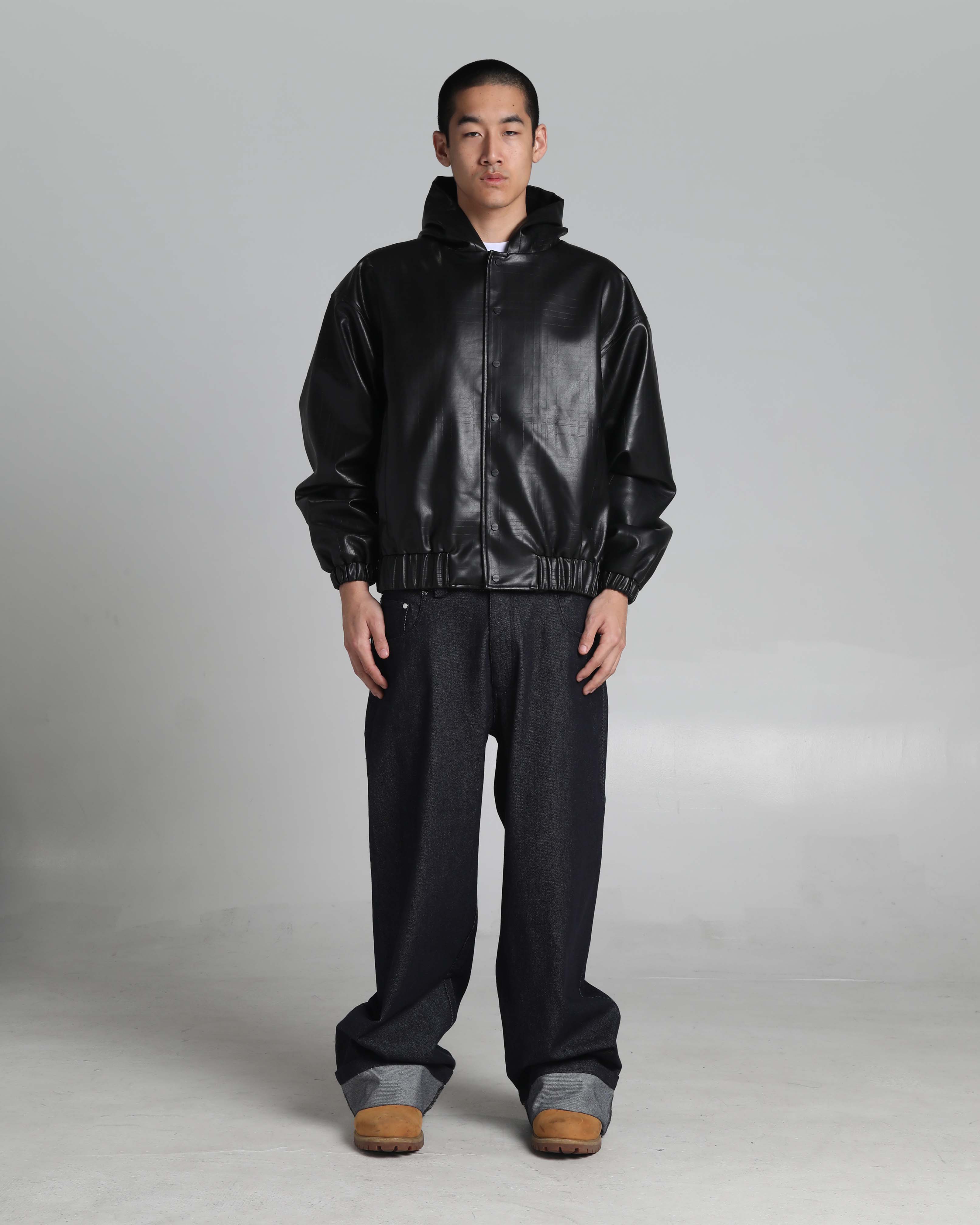 PU Leather Plaid Jacket