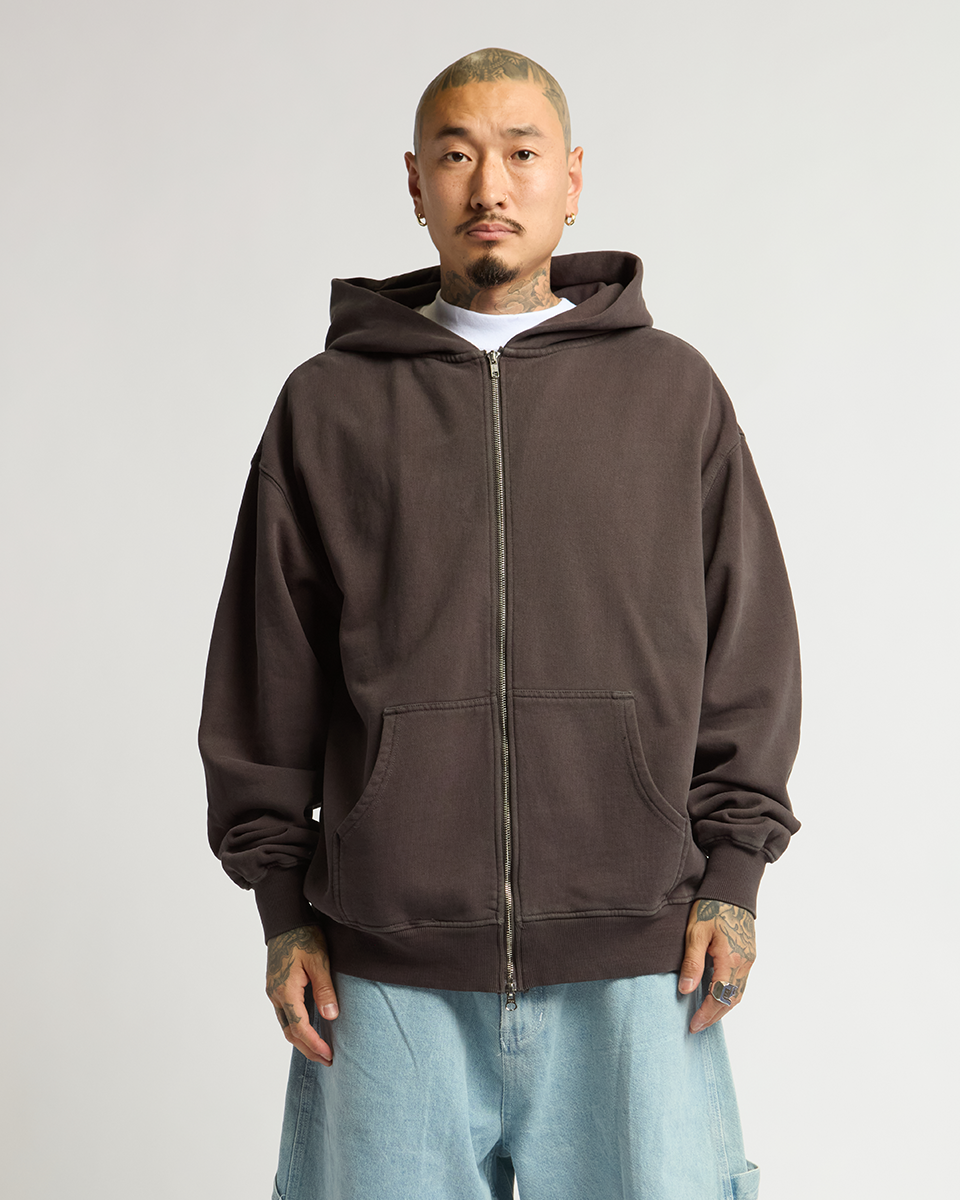 Double Zipper Mocha Zip Up Hoodie Double Zip Garment Dye Hoodie โ