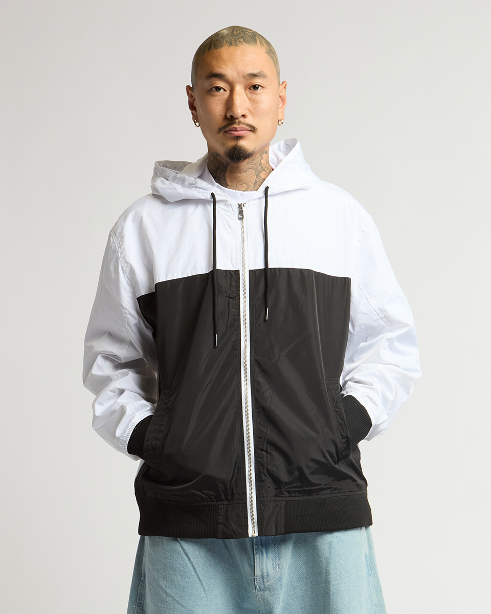 Mens black and white windbreaker discount