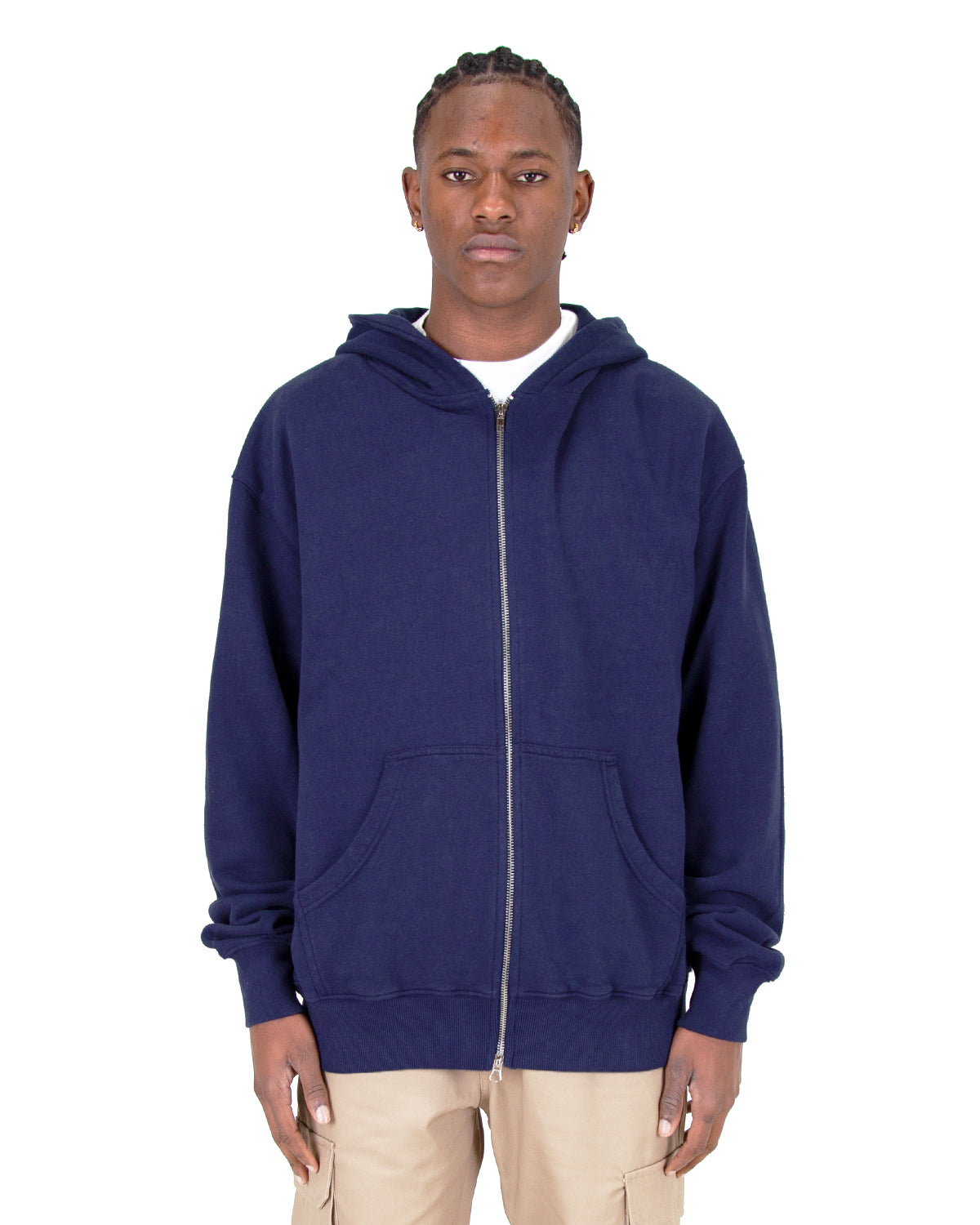 Shaka Wear Shgdz - Men's Garment Dye Double-Zip Hooded Sweatshirt Navy - 2XL