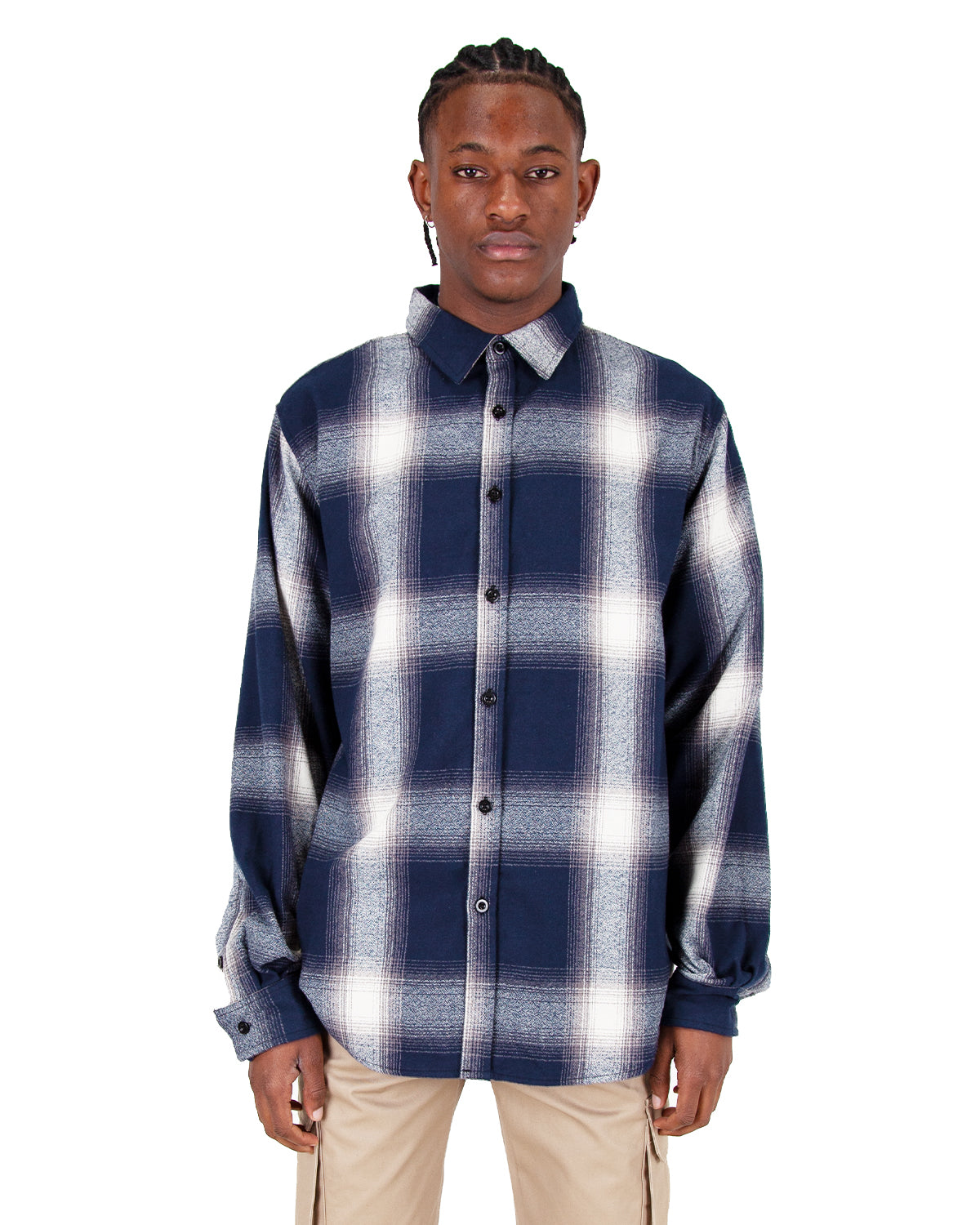 Plaid Flannel Overshirt 5XL / Cream Navy