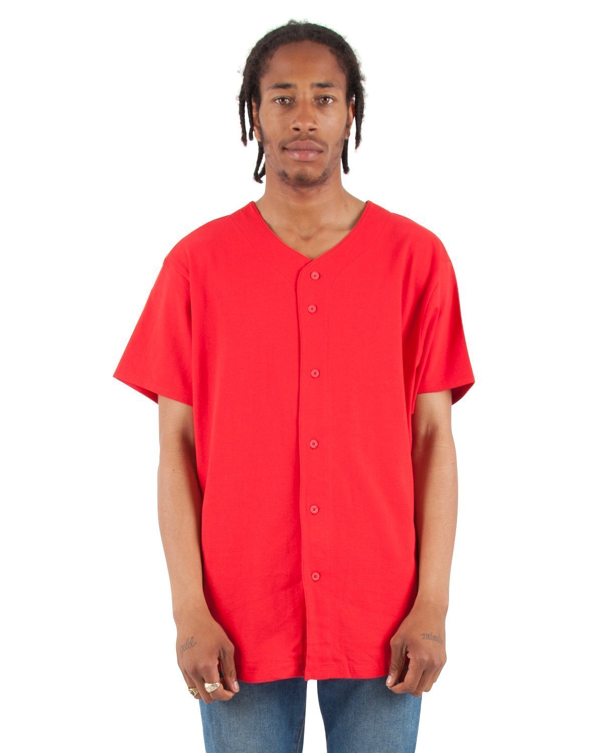Shaka Wear SHBBJ Adult 7.5 oz., 100% US Cotton Baseball Jersey 3XL Red
