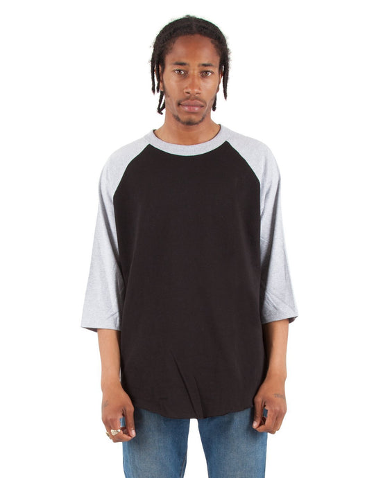 6.0 oz Raglan - Standard Sizes XL / Black and Heather Grey