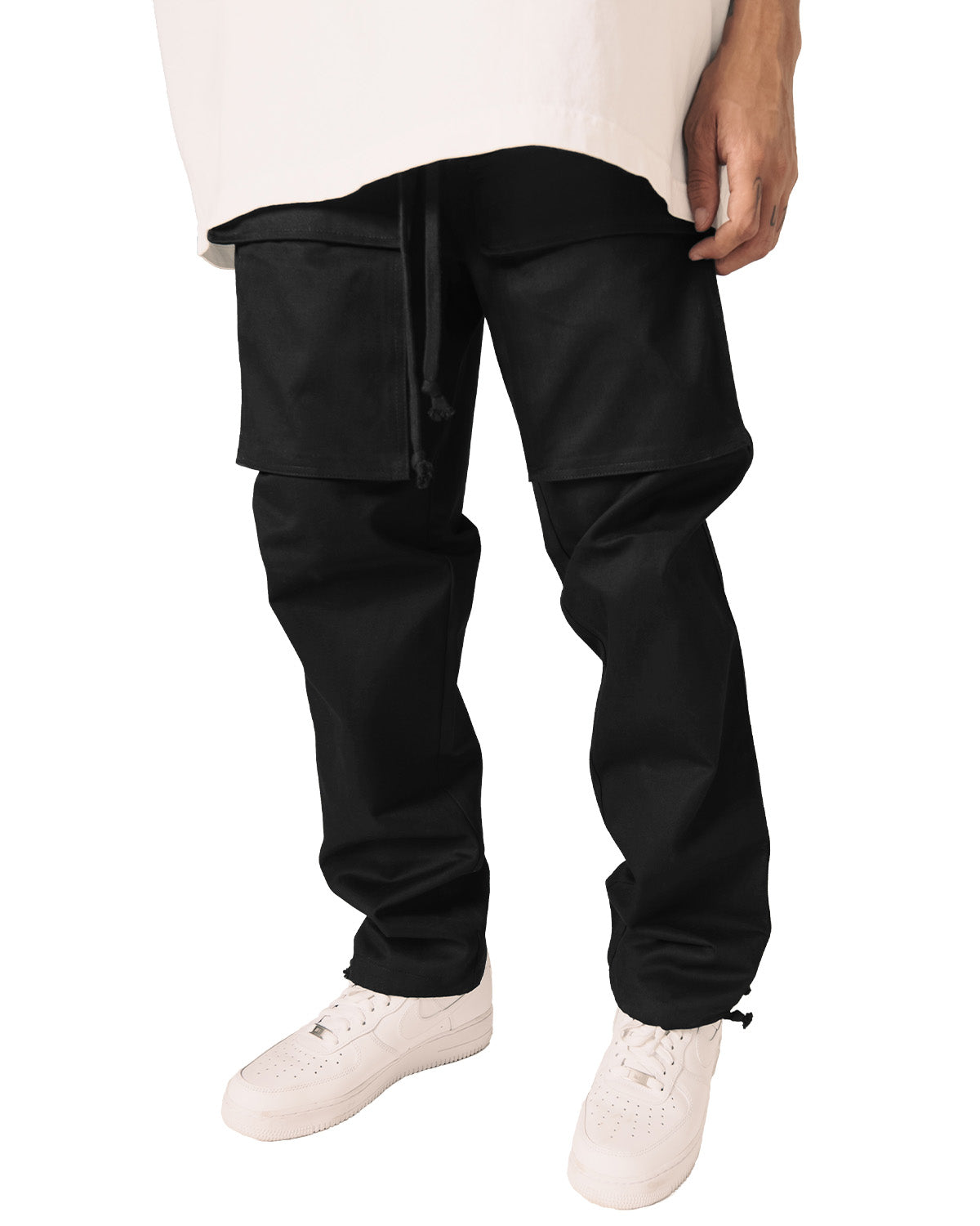 Steeler black colour front-side round pockets & back-side jetted pockets  cotton trousers